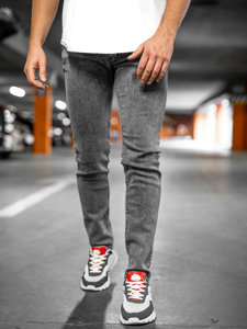 Grafitowe spodnie jeansowe męskie slim fit Denley 6187