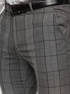 Grafitowe spodnie materiałowe chinosy w kratę męskie Denley 0032
