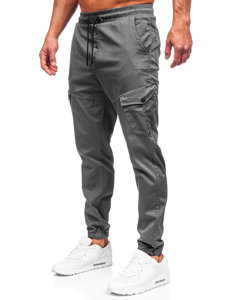 Grafitowe spodnie materiałowe joggery bojówki męskie Denley 384A