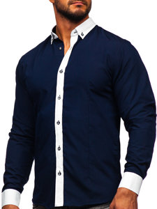 Granatowa koszula męska elegancka z długim rękawem Bolf 21750