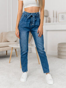 Granatowe spodnie jeansowe damskie z paskiem Denley DM312N-4