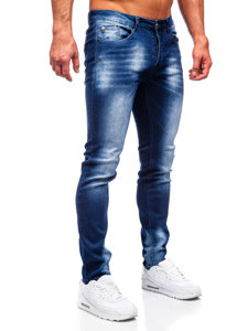 Granatowe spodnie jeansowe męskie regular fit Denley MP019BS