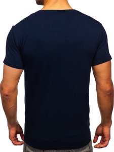 Granatowy T-shirt męski z nadrukiem Denley Y70006