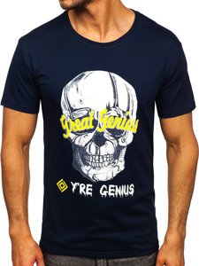 Granatowy T-shirt męski z nadrukiem Denley Y70012