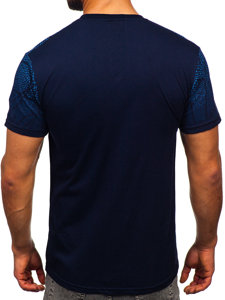 Granatowy bawełniany t-shirt męski z nadrukiem Denley 14710