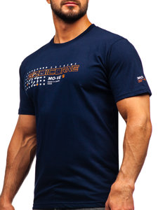 Granatowy bawełniany t-shirt męski z nadrukiem Denley 14732
