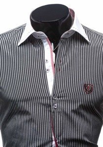 Koszula męska elegancka w paski z długim rękawem czarna Bolf 4784-1