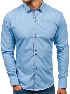 Koszula męska elegancka z długim rękawem błękitna Bolf 5811