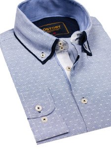 Koszula męska elegancka z długim rękawem błękitna Denley 9658
