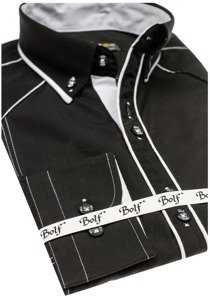 Koszula męska elegancka z długim rękawem czarno-biała Bolf 4777