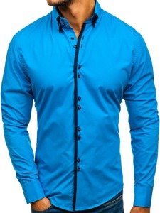 Koszula męska elegancka z długim rękawem niebieski Bolf 1721-A