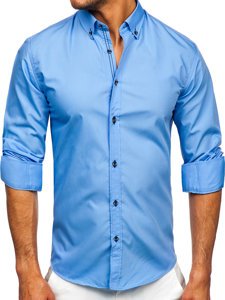 Niebieska koszula męska z długim rękawem Bolf 20720