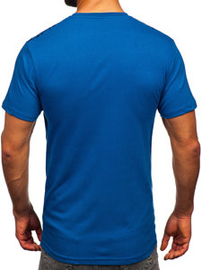 Niebieski bawełniany t-shirt męski z nadrukiem Denley 14720