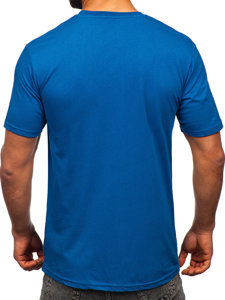 Niebieski bawełniany t-shirt męski z nadrukiem Denley 14759