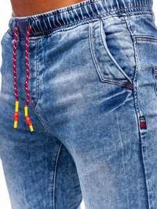 Niebieskie spodnie jeansowe joggery męskie Denley 51049S0