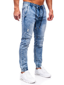 Niebieskie spodnie jeansowe joggery męskie Denley MP0073BC