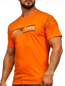 Pomarańczowy bawełniany t-shirt męski z nadrukiem Denley 14710