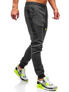 Spodnie męskie grube joggery dresowe antracytowo-seledynowe Denley Q3778
