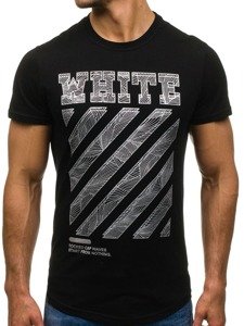 T-shirt męski z nadrukiem czarny Denley s088