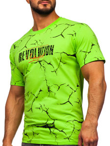 Zielony-neon bawełniany t-shirt męski z nadrukiem Denley 14717